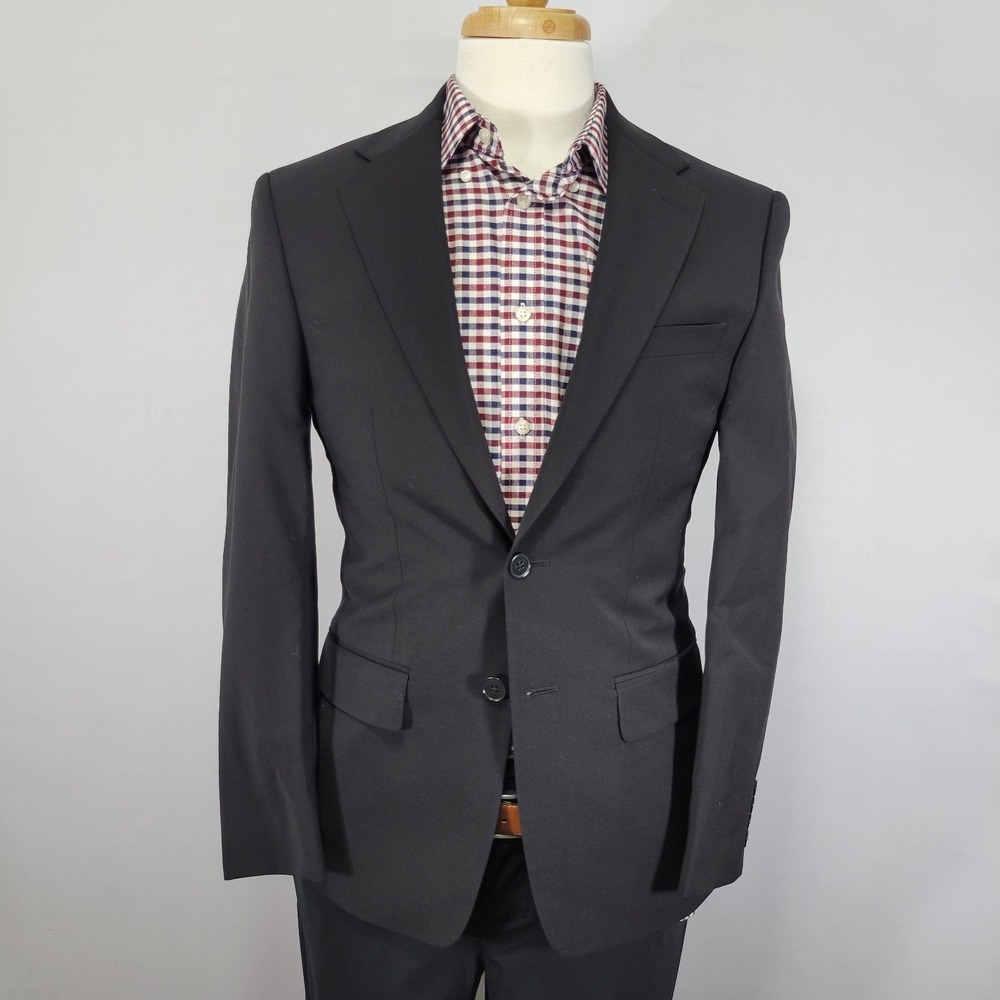 Calvin Klein Men's Sport Coat Blazer Two Button Solid Black Wool Blend XSLIM 38S